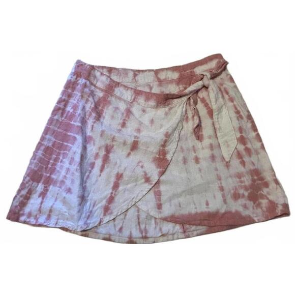 Free People Dresses & Skirts - Free People Pink Linen Tie-Dye Wrap Skirt